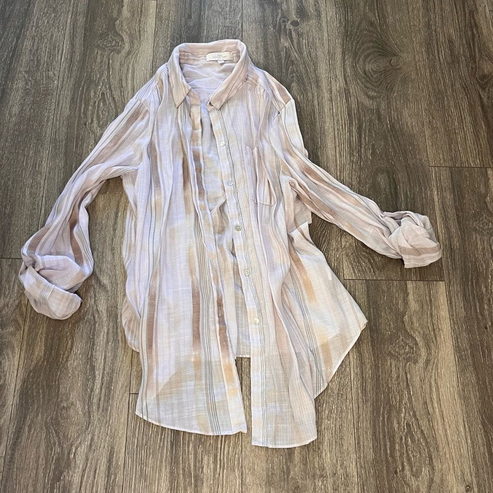 Purple Striped Gauzy Button Down Top Size Large